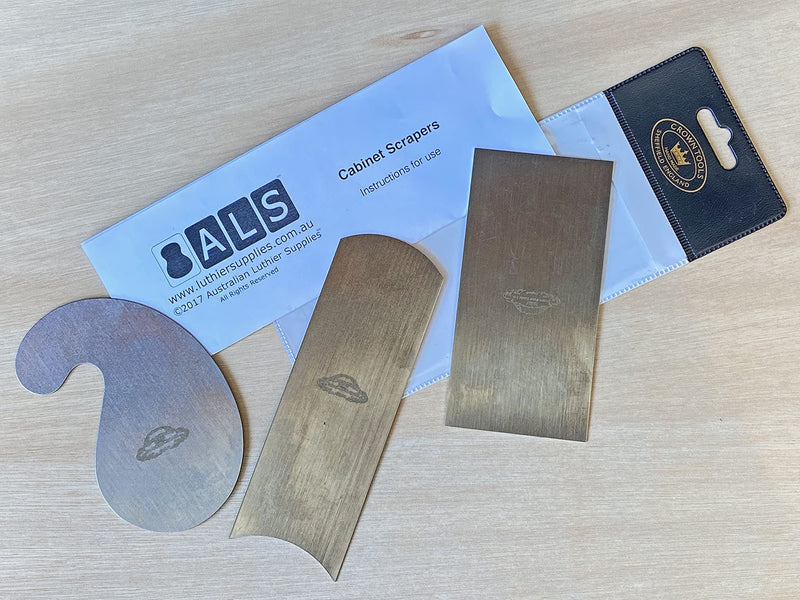 ALS Cabinet Scraper Set of 3 with Instructions - for Woodwork & Guitar Making - Scrapers Made in Sheffield England - Instructions by Australian Luthier Supplies