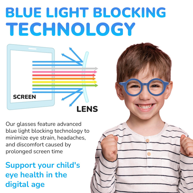 Yogo Vision Kids Blue Light Blocking Glasses for Girls and Boys Anti Glare Computer Glasses School Work Eyewear 3 pack Navy Blue, Green, Yellow Clear