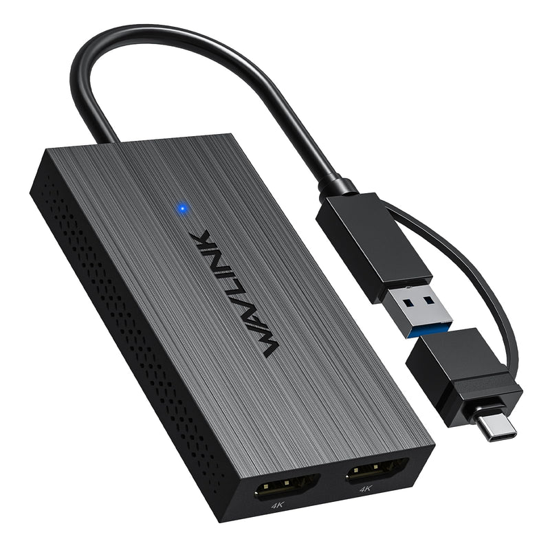 WAVLINK USB 3.0 & USB C to Dual HDMI Adapter 4K 60Hz for Dual Monitor, DisplayLink USB C HDMI Adapter for Apple Mac M1/M2/M3, Windows 10/11, ChromeOS, Android, HarmonyOS (No Linux/iPad/iOS/HDCP)