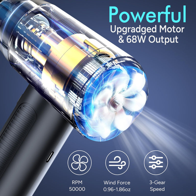 Electric Compressed Air Duster, 3-Gear Dust Blower for Computers Cordless PC Dusters Keyboard Electronics Cleaning Kit - 50000RPM 6000mAh Rechargeable with LED Light Display MAX-AD