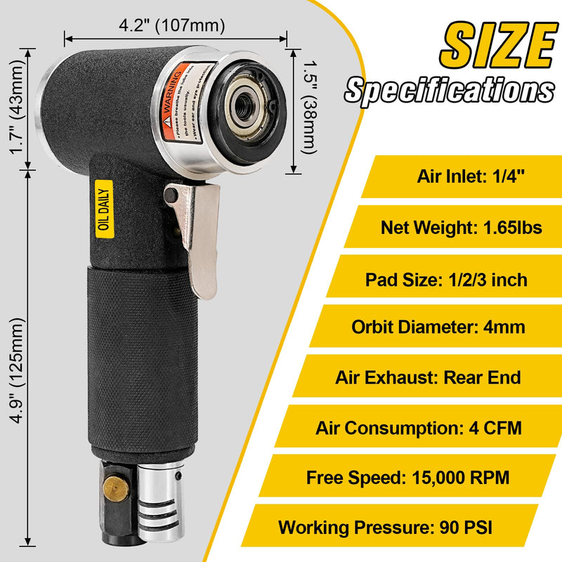 Mini Air Sander 1/2/3 Inch Pneumatic Small Orbital Sanders for Auto Body Work, Metal, Paint Removal, Wood, Mini Polisher with 45PCS Sanding Discs + 3PCS Backing Pads, Air Powered 1"2"3" Sander Kit