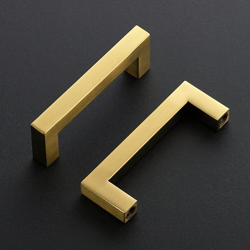 Ravinte 10 Pack 3 Inch Square Cabinet Handles, Brushed Brass Finish, Stainless Steel Kitchen Hardware Pulls with 3" (76mm) Hole Center for Cabinets, Gold 3 Inch Hole Center