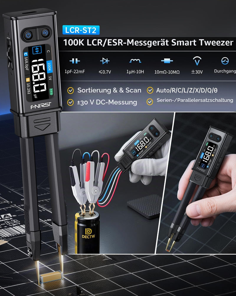 LCR Meter, 100 kHz LCR Meter with Tweezers, SMD Through-Through Component Tester, Automatic Sorting Comparison, Resistance, Inductance, Diode, Capacitor Tester, Full Band Scan LCR-ST2 ST2