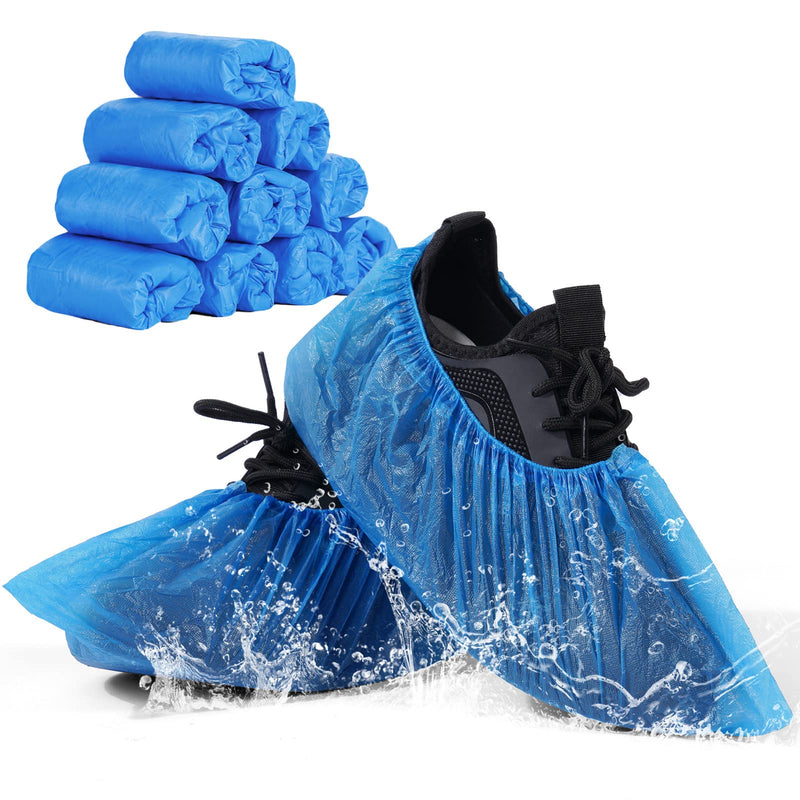 flintronic 100 Pieces CPE Plastic Shoe Covers, Eco-Friendly Shoe Covers, Waterproof Non-Slip Dust Covers, Suitable for Shoes/Floors/Carpets Clean and Tidy, 50 Pairs/Blue 100 Pieces (50 Pairs)