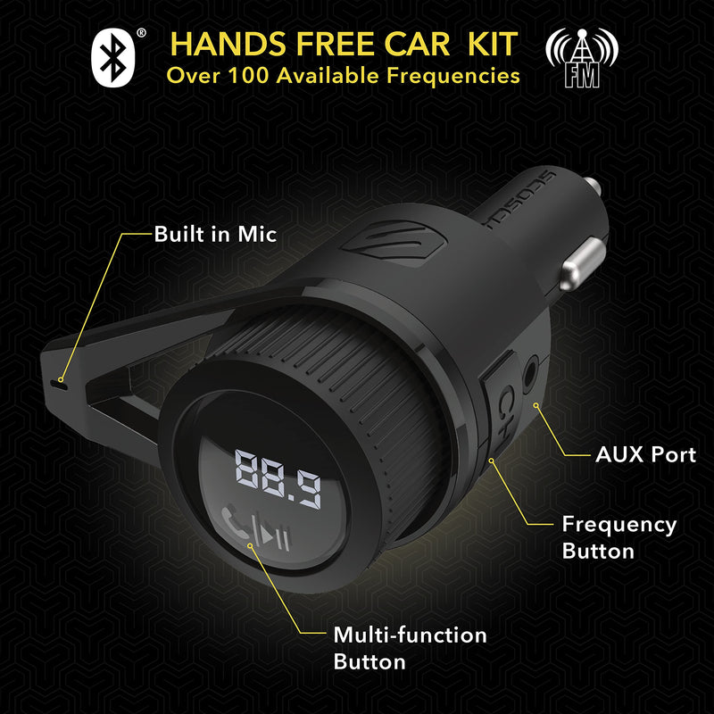 Scosche BTFM9 FM Bluetooth Transmitter Car, Dual 12W USB-C and USB-A Charging Ports, Fast Type C Car Charger, Wireless Radio Bluetooth Adapter, Hands-Free Car Kit for Calls, Siri and Google Assistant Dual Port 24W (1 USB-C + 1 USB-A) Black