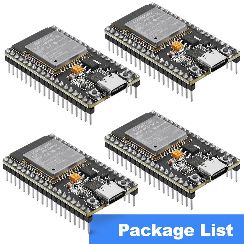4 Pack ESP32 Board ESP32-32S WROOM Module CP2012 USB C 38 Pin WiFi+Blue Tooth Type-C Interface ESP32-DevKitC-32 Development Board STA/AP/STA+AP 4 Pack