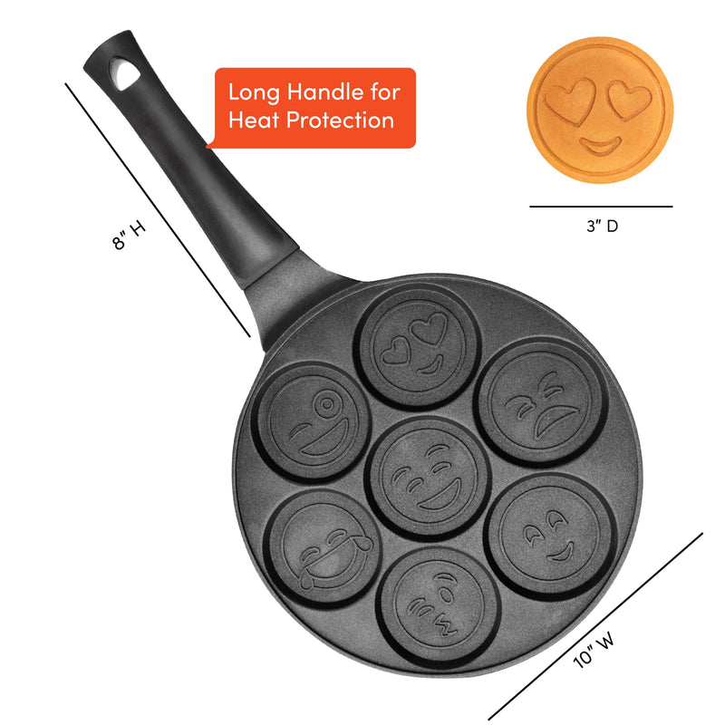 Official Emoji License Large Pancake Pan & Nonstick Griddle, 7 Mini Smiley Face Shapes, Heavy Duty Stovetop Skillet, Fun Pancake Maker for Kids Summer Breakfast, Sleepovers, Parties & Family Brunch