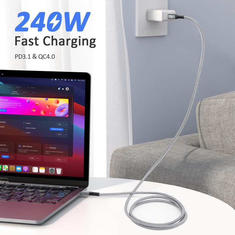 PASOW USB C Thunderbolt 4 Cable 240W - Fast Charging 40Gbps Data Transfer 8K HD Display Braided USB4 Cable for iPhone 16 Thunderbolt 4/3 Monitor, Hub, Docking Stations (3 feet) 3 feet
