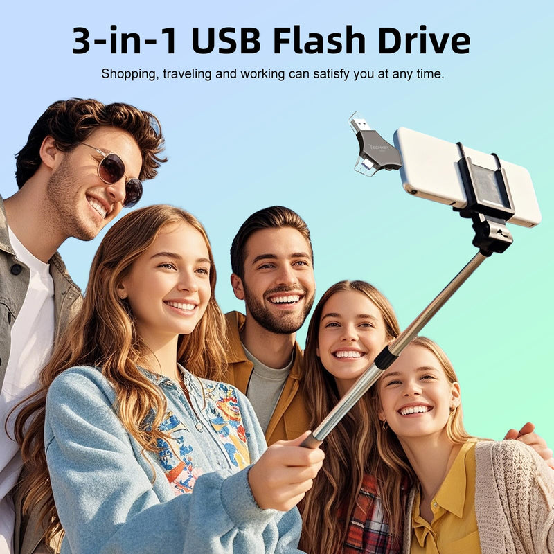 MFi Certified USB 3.0 Flash Drive 256GB for iPhone, 3in1 External Memory Photo Keeper Storage Stick for Picture/Video/Data Saver/Backup, High Speed Thumb/Jump/Hard Drives for iPad/Android/PC (Black) 256 GB Black