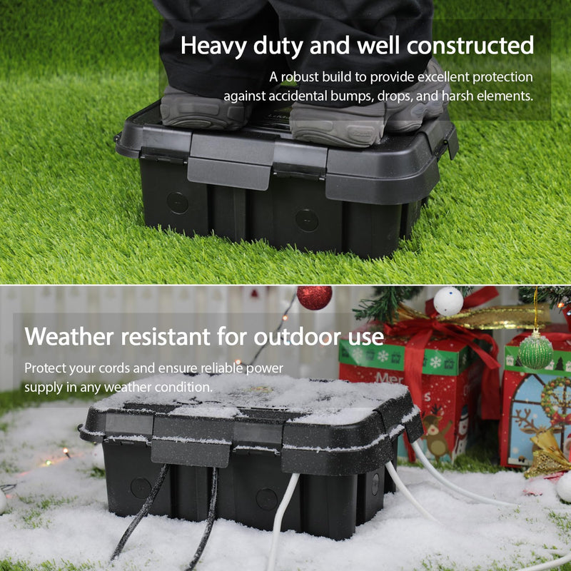 LeMotech Outdoor Electrical Box (External 14x9.6x5.5in), IP55 Waterproof Connection Box with Handle, Extension Cord Cover for Outlet,Pool Pump,Timer,Power Strips,Holiday Light Decoration, Black