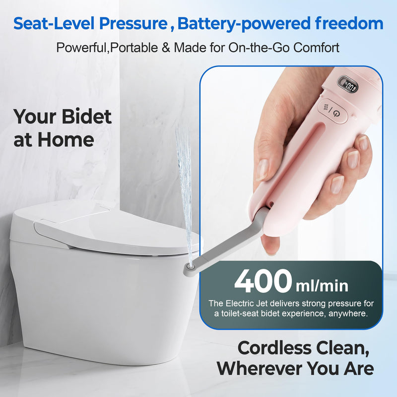 Portable Bidet for Travel | Bathroom - Rechargeable Electric Bidet Sprayer with 3 Pressure | Waterproof for Ultimate Personal Hygiene Cleaning at Home Office and Camping Pink