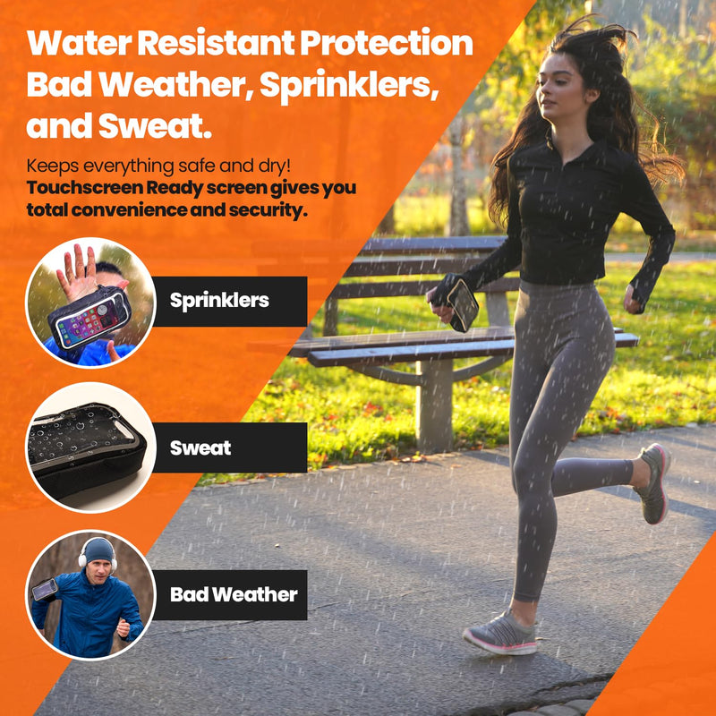 Ultimate 3-in-1 Essentials Carrier: Running Handheld Phone Holder, Hiking Pouch Belt Holster & Fitness Armband Case - with Clear Window, Fits iPhones and Most Androids - Water Resistant, Adjustable! Stylish Black