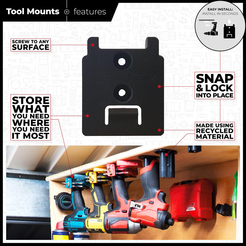 StealthMounts Tool Holder Compatible with DeWalt 20v/60v (4 Pack) - Yellow | StealthMounts Locking Tool Mounts | Made in the UK 8x10/16x20, 4 pack
