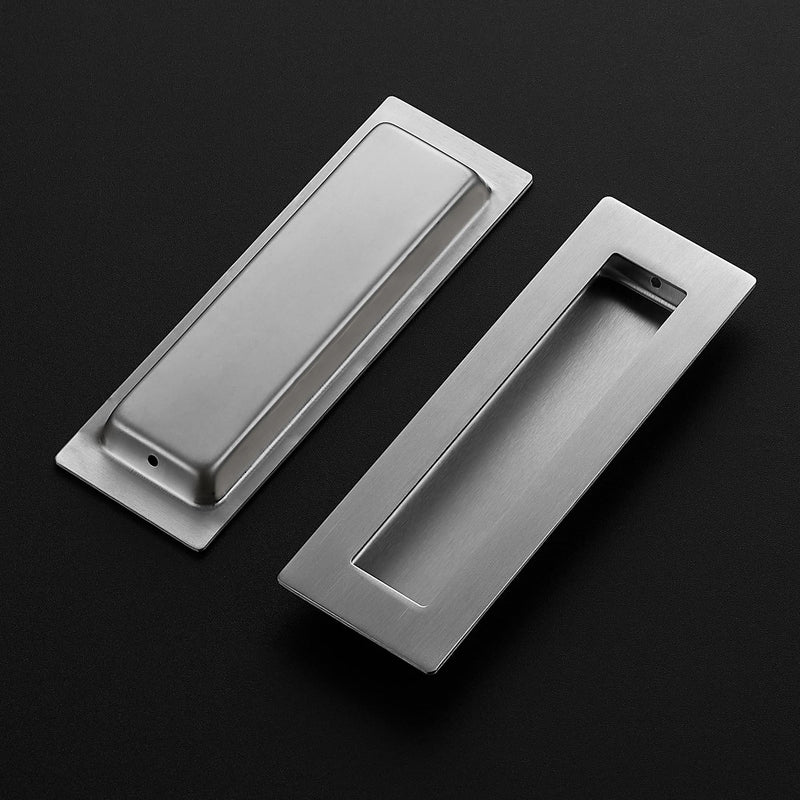 JOY DECOR 6 Pack Pocket Door Handles, 5.9" Rectangular Recessed Pulls for Sliding Closet and Barn Doors, Brushed Nickel Flush Finger Pulls 5.9 inches Brushed Nickel Rectangular
