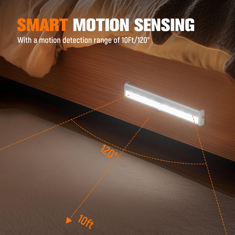 Motion Sensor LED Lights, 6 Pack Battery Operated 10 LED Motion Closet Light, Stick-On Anywhere Magnetic Night Light Bar for Closet Under Cabinet Kitchen Hallway Stairway Vanity Wardrobe White
