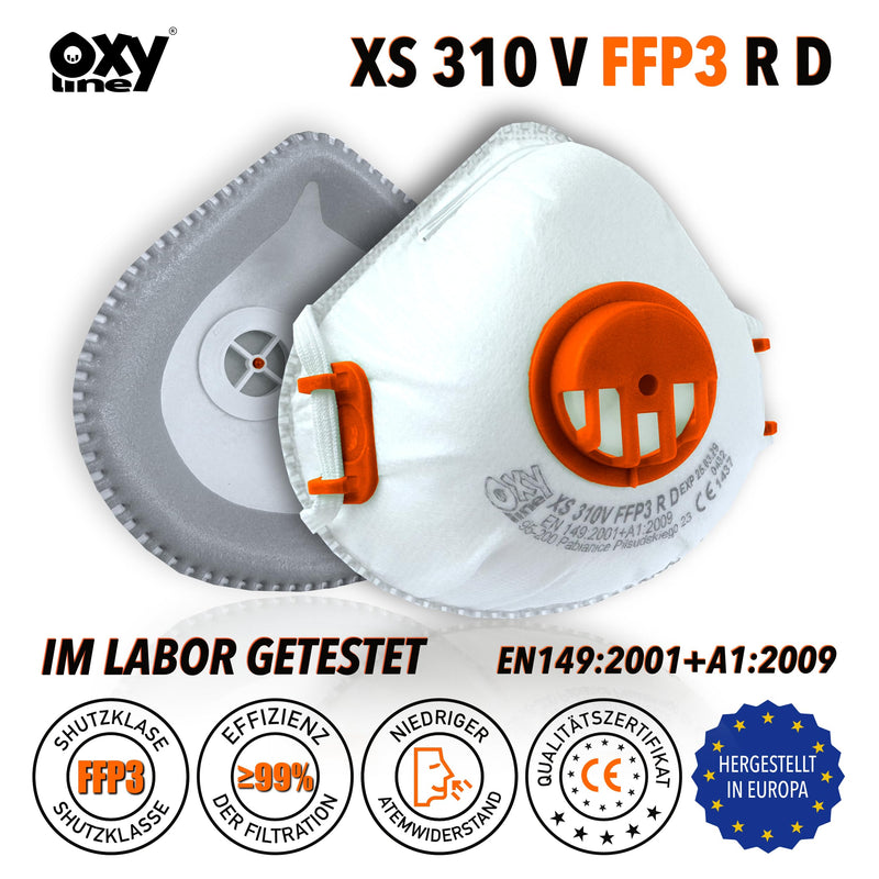 XS 310 V FFP3 RD Reusable Half Mask, Dust Mask, Respirator Mask, Protective Mask with Valve, Extra Fit, Pack of 10