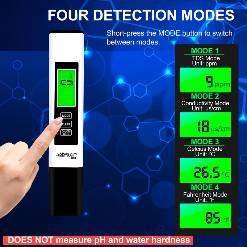 4 in 1 TDS Meter Digital Water Tester - Professional Testing for Drinking Water, RO/DI System, Aquariums, etc, Accurate and Reliable TDS EC & Temp(°C,°F) Meter - 0-9990ppm - New 2025 3 in 1 liquid tester