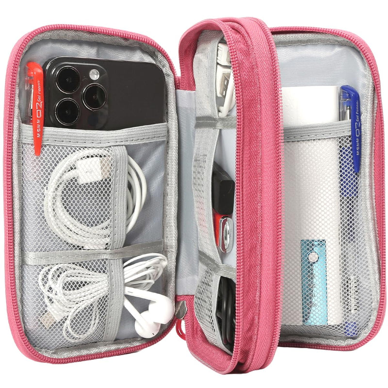 Organizer Travel Case, Electronic Organizer Pouch Bag, Universal Electronics Accessories Case, USB Storage Case for Cable, Cord, Charger, Phone, Power Bank, Earphone (Rose Red, Large) Rose Red