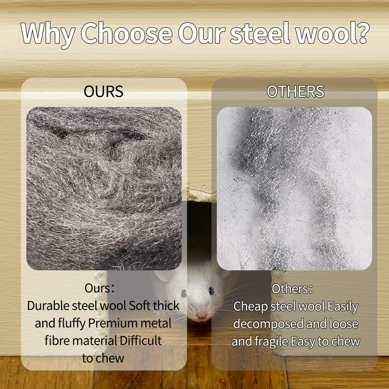 4 rolls of mice 000 steel wool, 16 m, effective steel wool against mice, holes, wall, cracks, rodent stop, mouse repellent, steel wool for home, garage and garden.