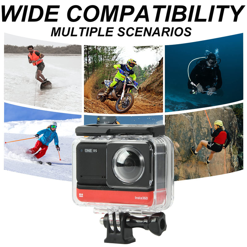 Dual Lens Panoramic Waterproof Shell for Insta360 ONE RS 360° Lens Edition, Underwater Diving Protective Housing 30M/98FT with Mounting Bracket Accessories