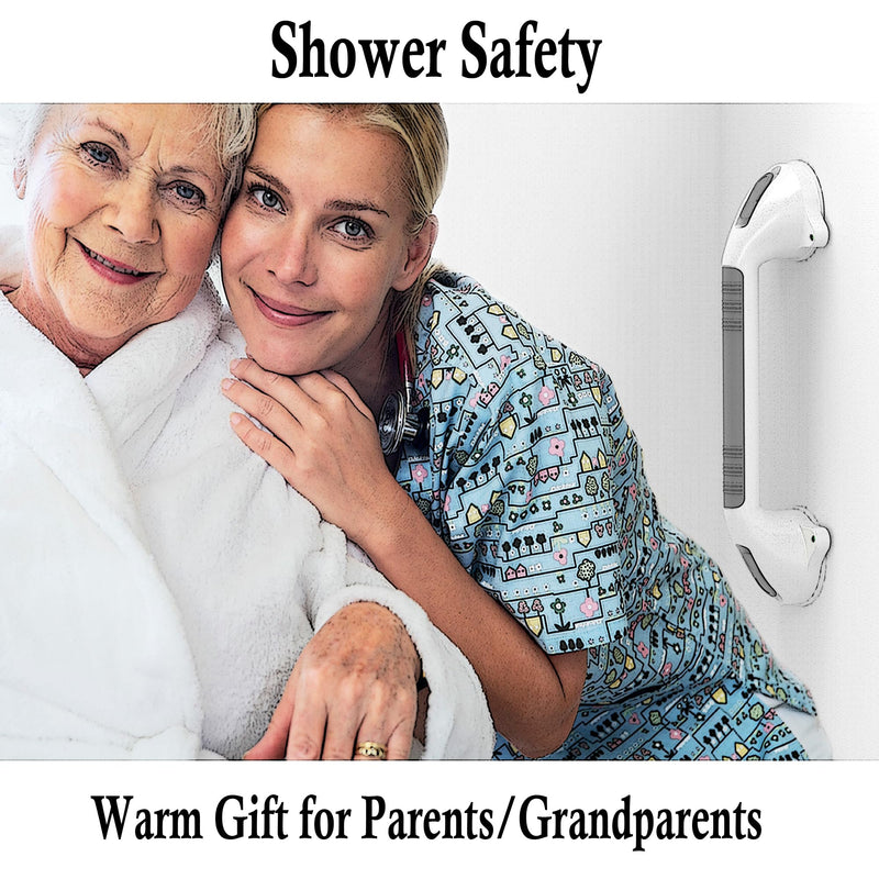 16.5inch 2 Pack Suction Balance Assist Bathroom Shower Handle,Bath Grab Bar with Indicators(White/Grey) 16.5 Inch (Pack of 2)