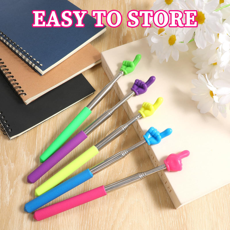 5Pcs Finger Pointer Stick Retractable Hand Pointer Stick, Extendable Pointing Sticks, Colorful Student Finger Pointing Sticks, Telescoping Hand Pointers for Teacher, Classroom, Reading Presentation