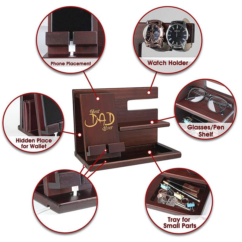 Personalized Wood Phone Docking Station - Presents For Dad - Best Dad Ever - Perfect For Birthday, Christmas, Fathers Day