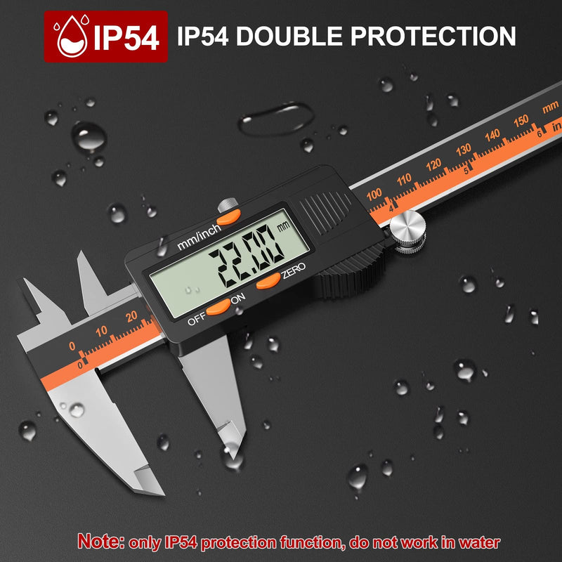 Digital caliper, 150mm / 6-inch digital caliper with large LCD display for external, internal and depth measurements