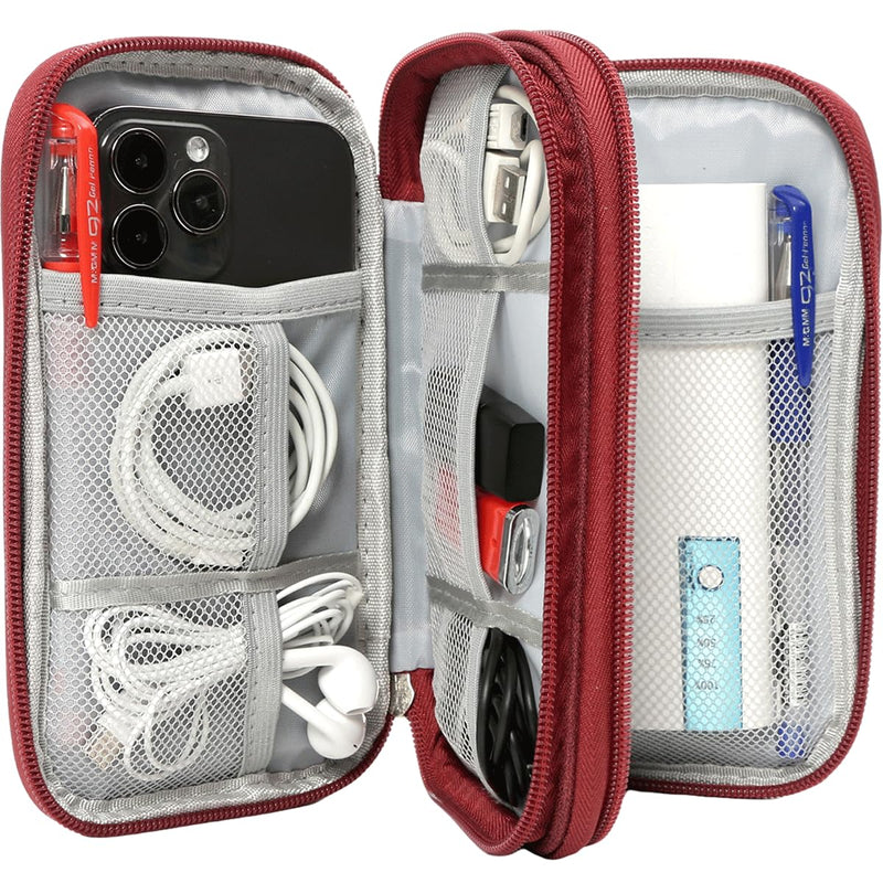 Electronic Cord Organizer Travel Case, Travel Cable Organizer Bag, Waterproof Electronic Accessories Carry Pouch for Cable, Cord, USB, Charger, Phone, Power Bank, Earphone (Wine Red, Medium) Wine Red