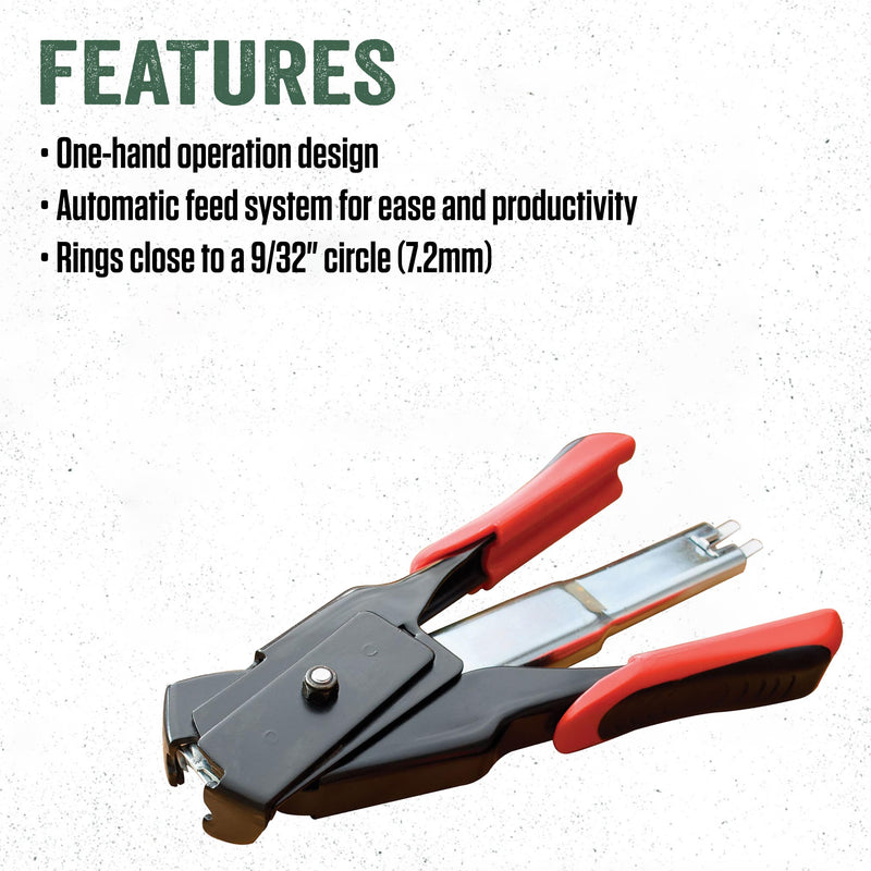 LEM Products Spring-Loaded Hog Ring Pliers, 100 Galvanized Steel Rings, Red and Black (Pack of 1)