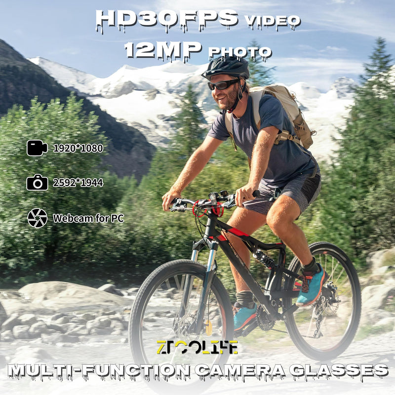 Video Glasses with Bluetooth, HD 1080P Video Glasses with Polarized UV400 Lens for Outdoor Sports(No Audio)