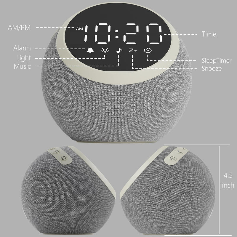 Sound Machine White Noise Machine with 25 Soothing Sounds, 5W Stereo Speaker, Dimmable Alarm Clock for Bedroom with Night Light, 1 Alarm, Sleep Timer, Ideal Gift for Baby, Kids, Adults, Seniors, Grey