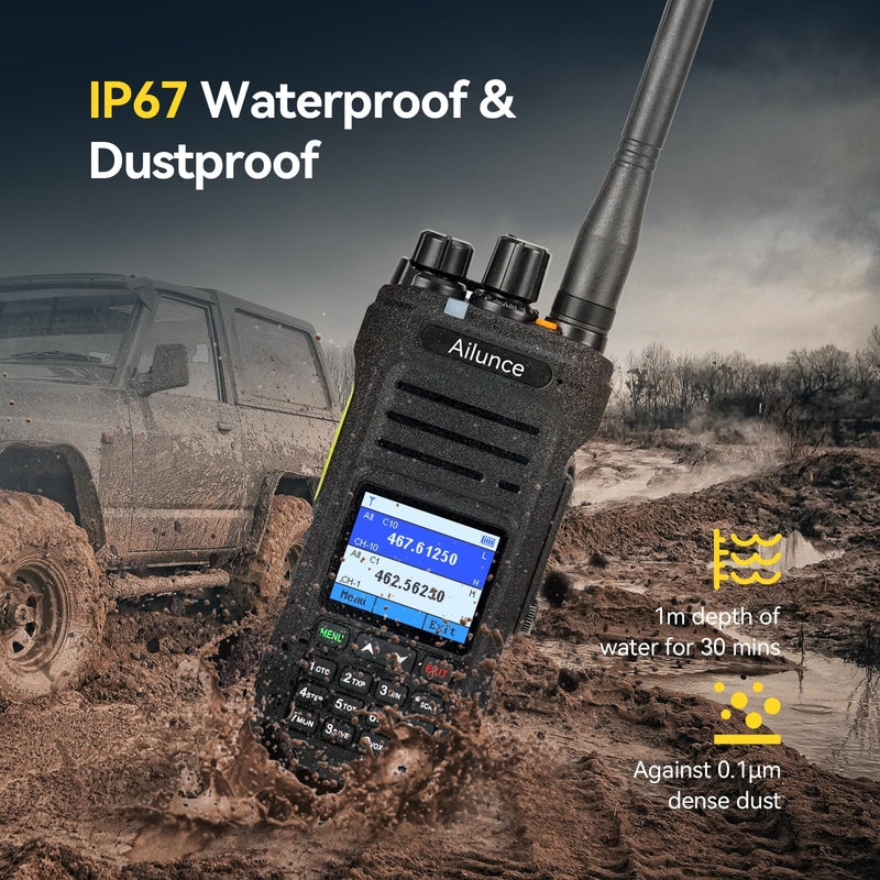 Retevis Ailunce HA1G GMRS Radio, GMRS Handheld Radio with Cable, IP67 Waterproof, NOAA, 2800mAh, Repeater Capable Two Way Radio with USB-C Charging Black