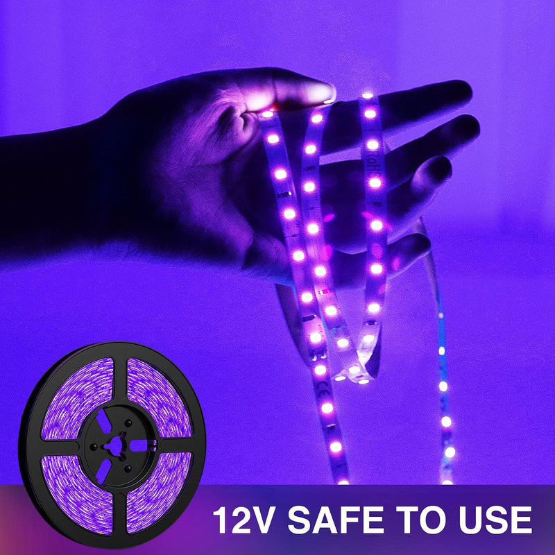 12V 16.4FT Marine Boat Ultra Violet UV Black Light LED Lights Strip, Night Fishing Lights, 5050 LED Waterproof UV Led Strip with Extension Cable for Fishing Boat Pontoon Yacht