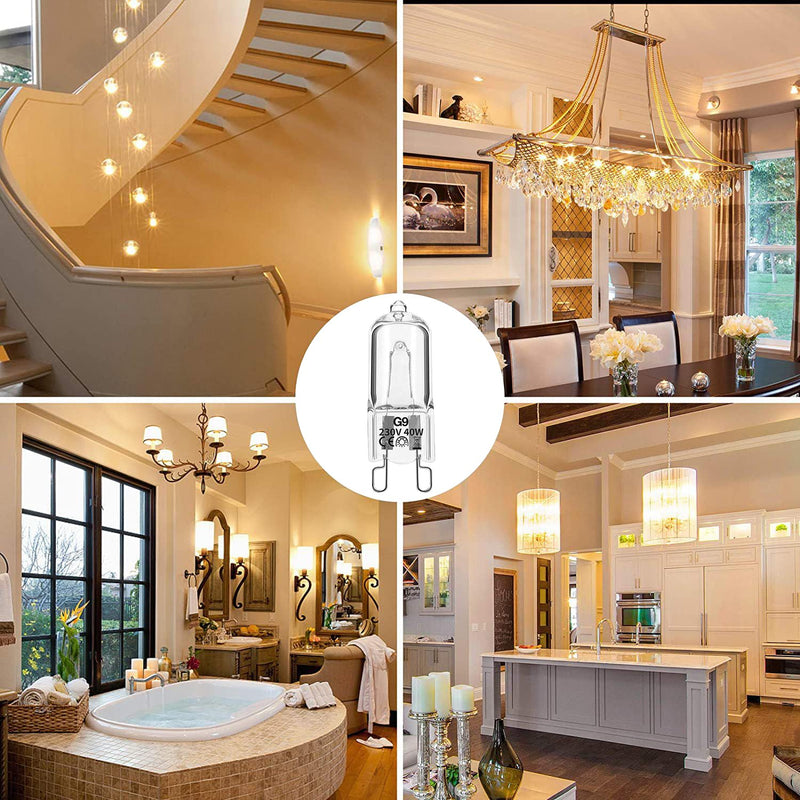 G9 light bulb 10pcs 40W 230V 2900K 480LM Dimmable warm white G9 halogen bulbs G9 capsule light bulb for oven lamp, ceiling light, landscape lighting, wall light, cabinet lighting and more!