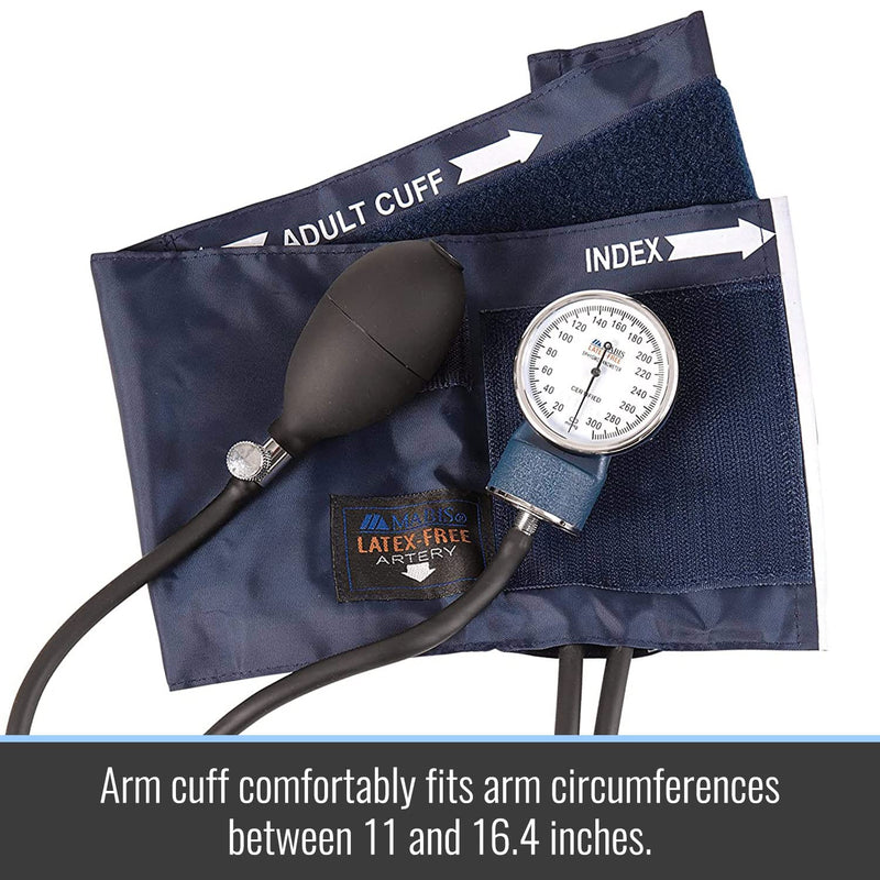MABIS Precision Series Aneroid Sphygmomanometer Manual Blood Pressure Set with Calibratrated Nylon Cuff and Carrying Case, Adult, Latex Free