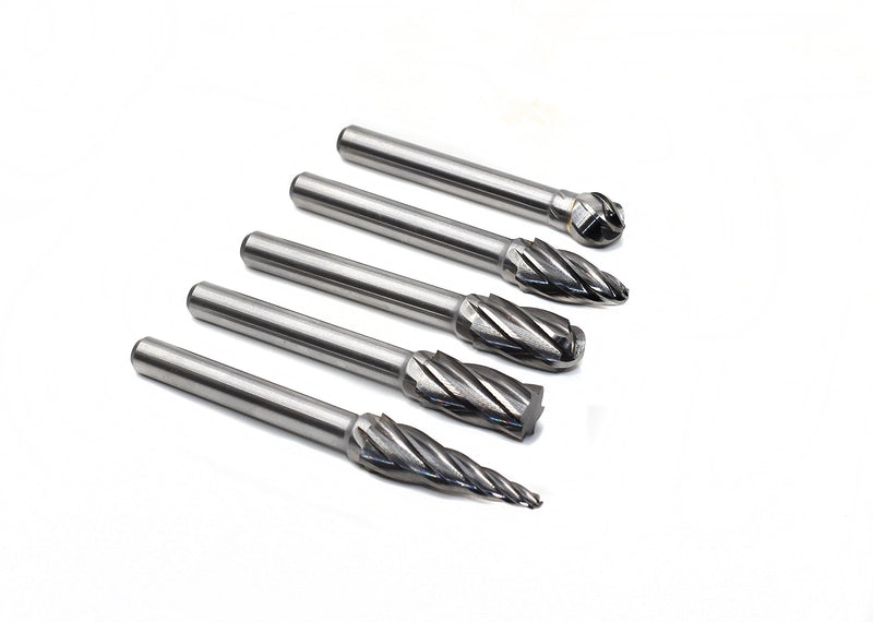 Carbide Burrs for Aluminum - 5pcs Aluma Cut Carbide Rotary Burr Files Set 1/4"(6.35mm) Shank for Die Grinder Drill,Metal Carving,Polishing,Engraving, Drilling