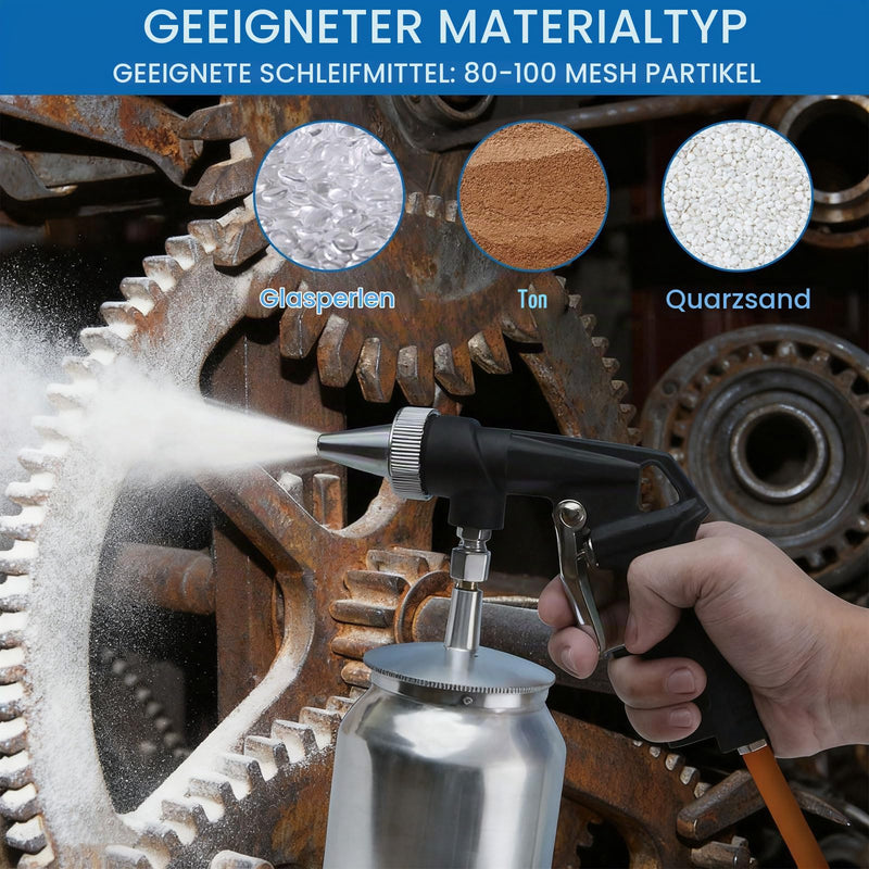 Sand Blaster Gun Compressed Air Working Pressure 6.5-8 Bar Sand Blaster Air Requirement 198 L/min, Sand Blaster, Jet Gun Suitable for Polishing, Rust Removal, Cleaning of Contaminants