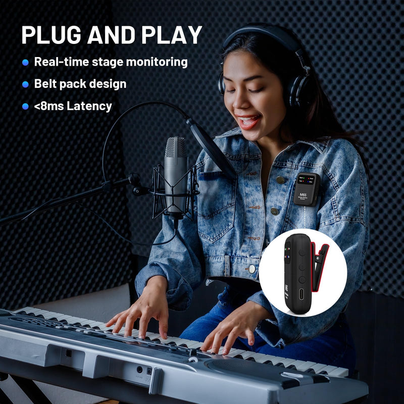 Keten Wireless in Ear Monitor System, 2.4G Automatic Pairing IEM System for Musicians with Transmitter & Beltpack Receiver, Lightweight and Portable for Live Performance, Band, Studio