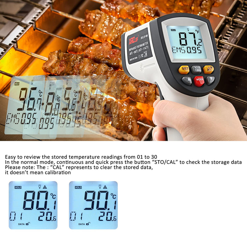 Laser infrared thermometer temperature gun for measuring high temperatures -50°C ~ 950℃, data storage, max/min measurement (not for humans) -50～950℃ gray