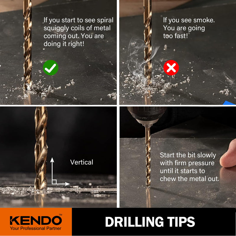 KENDO 5/16 Inch Cobalt Drill Bits (13pcs), M35 High Speed Steel, 135 Degree Tip, Jobber Length Twist Drill Bit Set for Hard Metal, Stainless Steel, Cast Iron, Wood and Plastic, with Storage Case 5/16" (13Pcs)