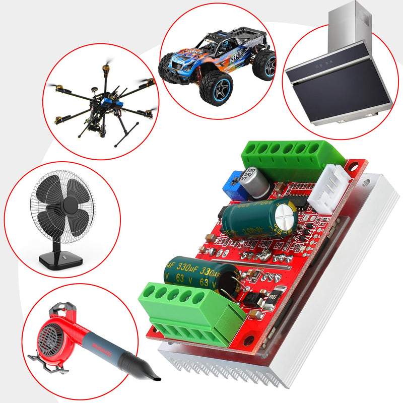 DC 6-60V 400W BLDC Brushless Three Phase Motor Driver PWM Salon Motor Control Circuit Board 12V 24V 48V with Forward/Reverse/Stop/Brake Function red