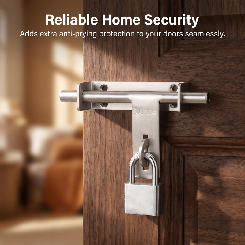 dingchi Sliding Bolt Gate Latch, Safety Lock Bolt Hasp, Heavy Duty 304 Stainless Steel Barrel Door Latches, with Padlock Hole, Brushed Finish MK 7 lnch