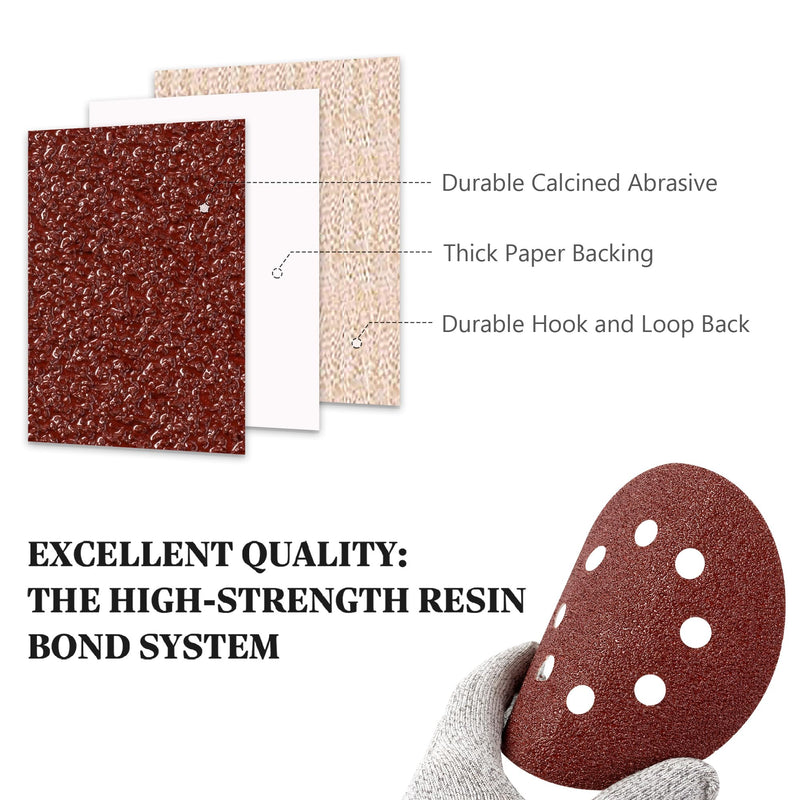 Selead Pack of 120 Sandpaper 125 mm Professional 8-Hole Sanding Discs Grit P40-600 Sandpaper Round for Random Orbital Sanders Pack of 120 | Mix Grit