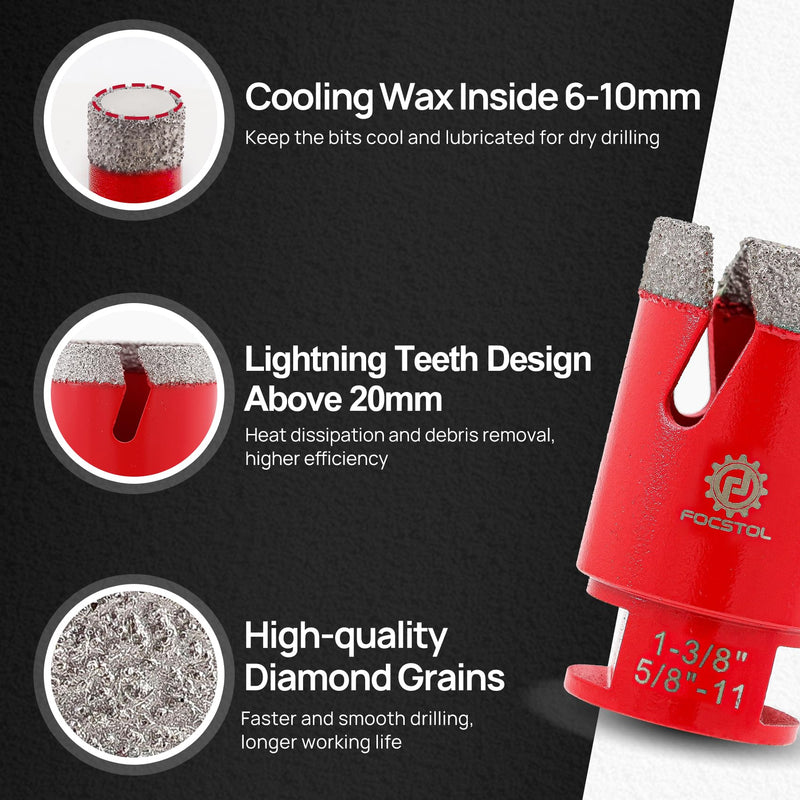 FOCSTOL Diamond Core Drill Bit Set - 7pcs (6/8/20/35mm+10mm Finger Milling Bit+35mm Beveling Chamfer Bit+HEX) Diamond Hole Saw Kit for Porcelain Ceramic Tile Marble Granite KIT9
