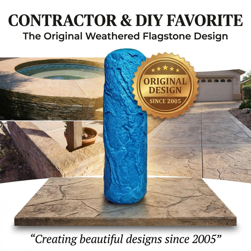 The Original Weathered Flagstone, Concrete Roller Stamp, Stone Texture Roller, Concrete Roller Stamp, and Masonry Form, for decorative concrete patios, driveways, walkways, water features, etc. by SBC WeatheredFlagstone