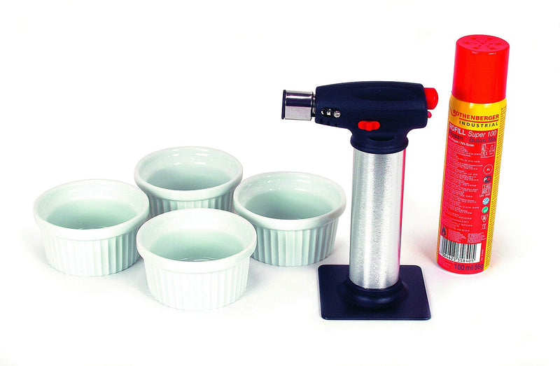ROTHENBERGER Industrial - Crème Brûlée gourmet burner set Bunsen burner kitchen burner soldering burner incl. 1x refill gas 100 ml, 450° working temperature, large gas tank 035126E