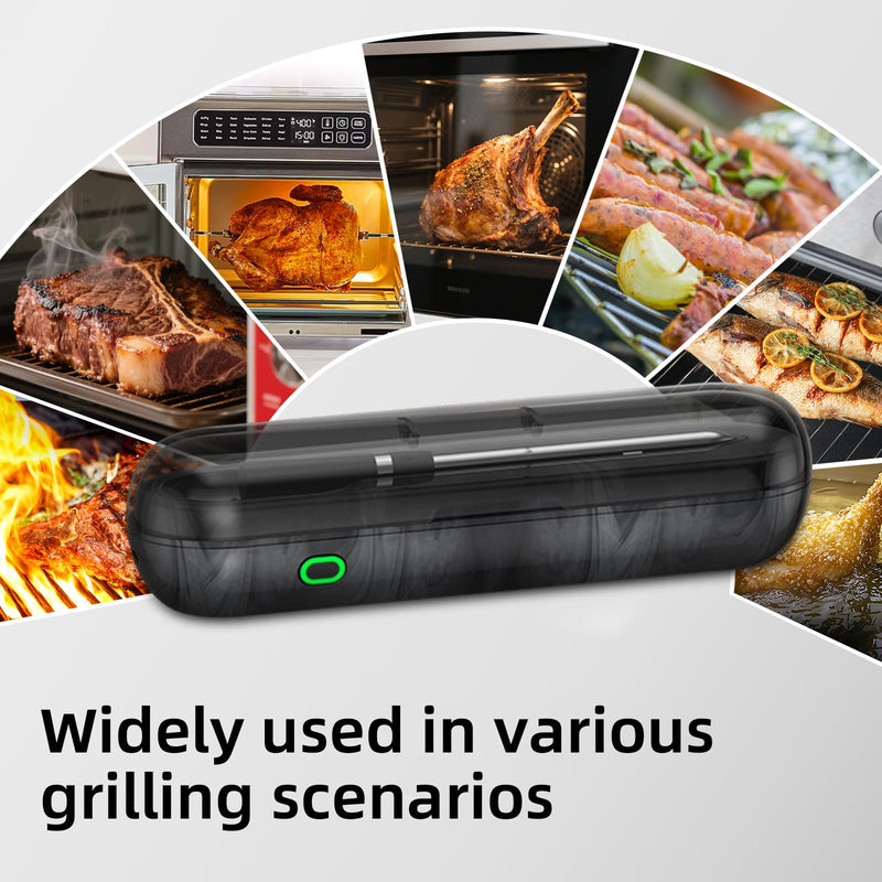 Smart Bluetooth Wireless Meat Thermometer, 800FT Remote Monitoring,Up to 72 Hours of Power, Dual Alarm, Accurate ±0.9°F Food Thermometer for Oven, Grill, Smoker, BBQ, Turkey, Stocking Stuffers for Men BlackGrey