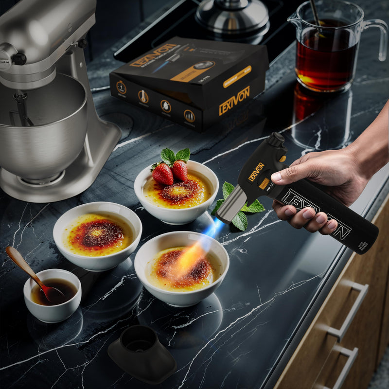 LEXIVON Butane Torch Lighter, Refillable Kitchen Cooking Torch | Self-Igniting with Safety Lock and Adjustable Flame | Pro-Grade Aluminum Tank (LX-775) Gas lighter