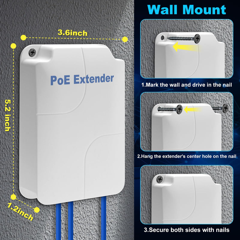 PoE Extender Gigabit, 4 Port PoE Repeater, One IEEE802.3af/at(Power-in) ,Three IEEE802.3af/at (Power-Out) for Ethernet/PoE Power AP, IP Camera, IP Telephone and Other Network equipments
